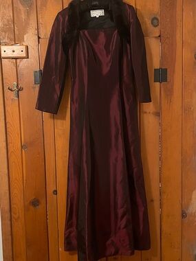 Vintage CHETTA B Evening Jewel Tone Burgundy Gown Genuine Fur Bolero Set Size 6